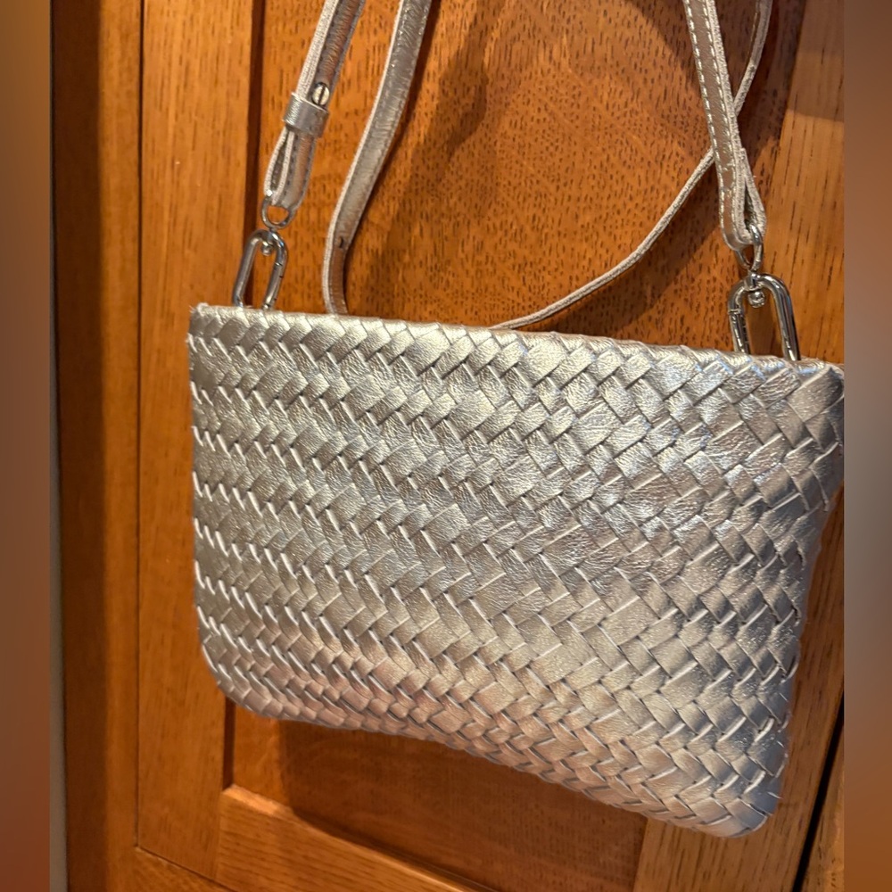 Madewell The Knotted Purse Silver 🪙 Basketweave 🧺 Woven Leather Crossbody Bag